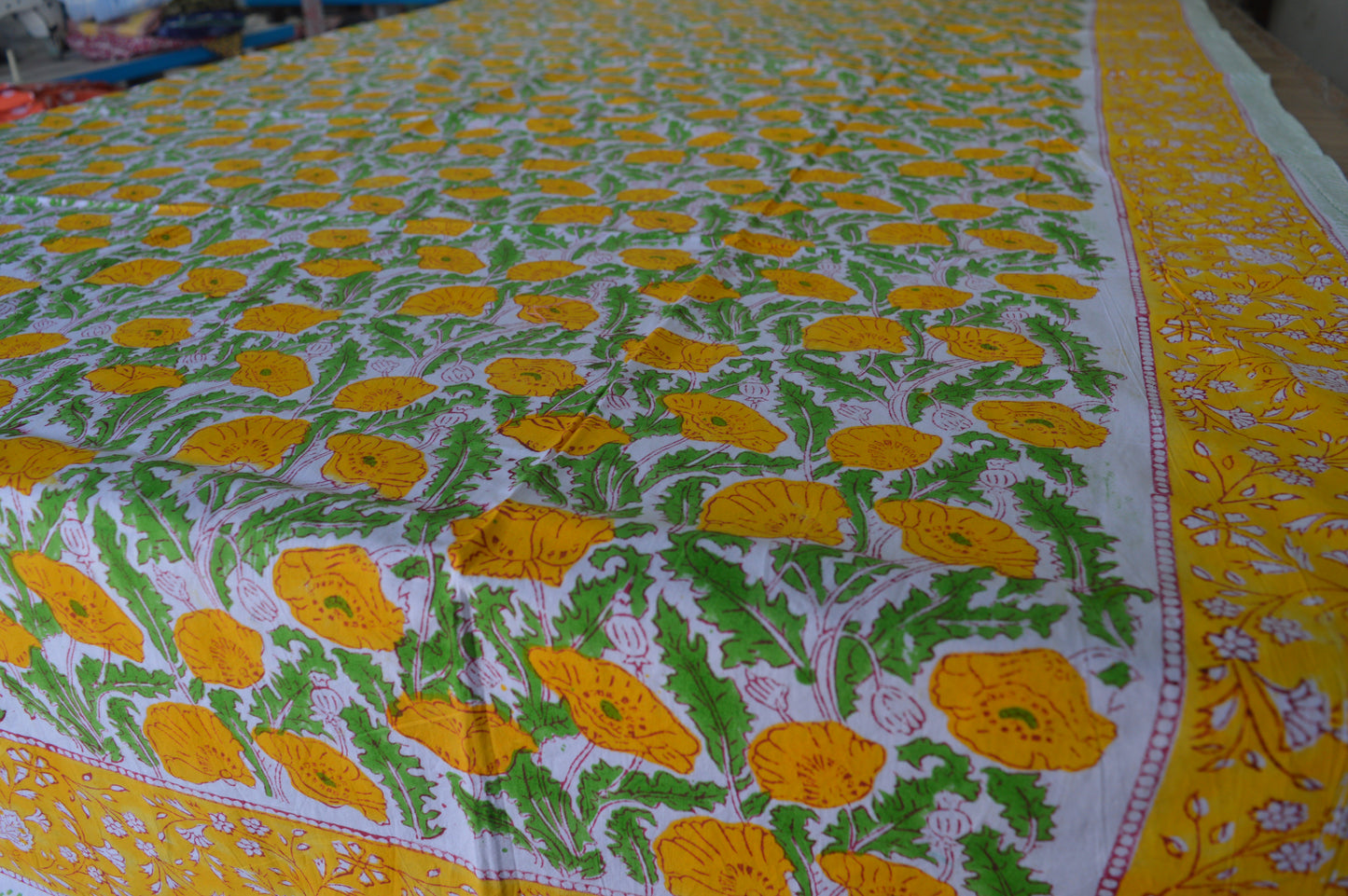 Indian Hand Block Traditional Printed Tablecloth Handmade Cotton Floral 6 Seater Tabletop Decorative for Dinning Table 60 * 90 Inches with Nepkins