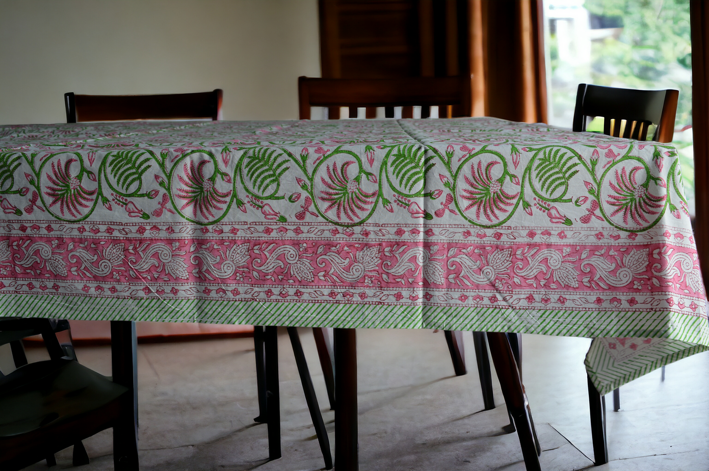 Indian Hand Block Traditional Printed Tablecloth Handmade Cotton Floral 6 Seater Tabletop Decorative for Dinning Table 60 * 90 Inches with Nepkins
