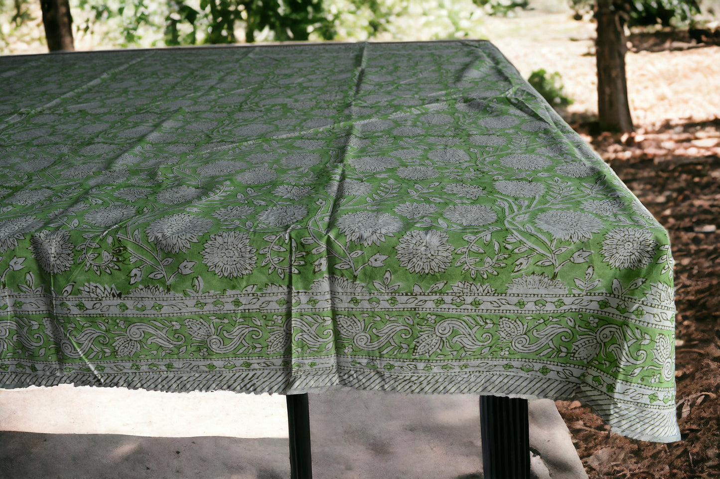 Indian Hand Block Traditional Printed Tablecloth Handmade Cotton Floral 6 Seater Tabletop Decorative for Dinning Table 60 * 90 Inches with Nepkins