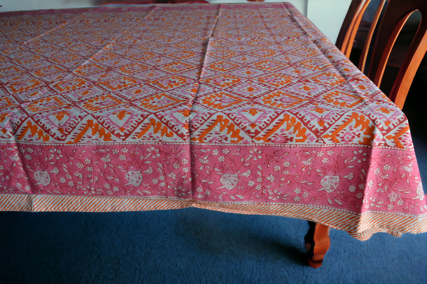 Indian Hand Block Traditional Printed Tablecloth Handmade Cotton Floral 6 Seater Tabletop Decorative for Dinning Table 60 * 90 Inches with Nepkins