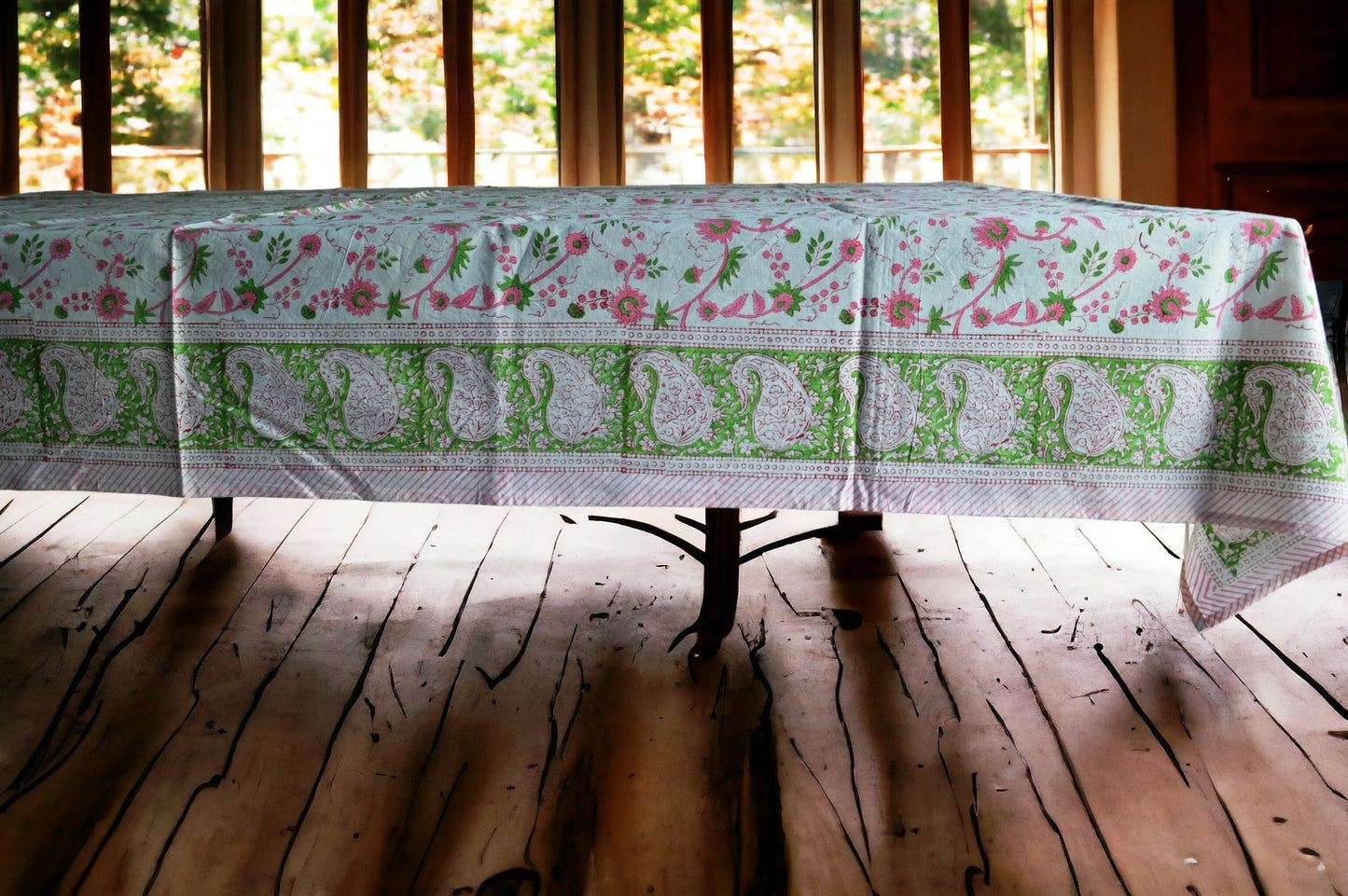 Indian Hand Block Traditional Printed Tablecloth Handmade Cotton Floral 6 Seater Tabletop Decorative for Dinning Table 60 * 90 Inches with Nepkins