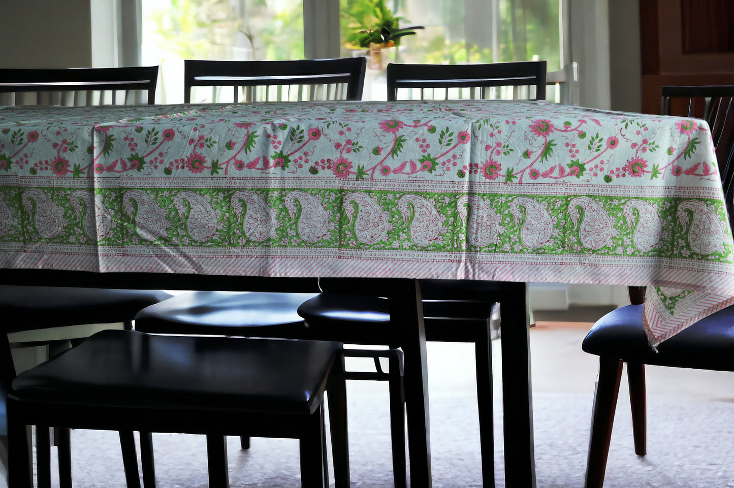 Indian Hand Block Traditional Printed Tablecloth Handmade Cotton Floral 6 Seater Tabletop Decorative for Dinning Table 60 * 90 Inches with Nepkins