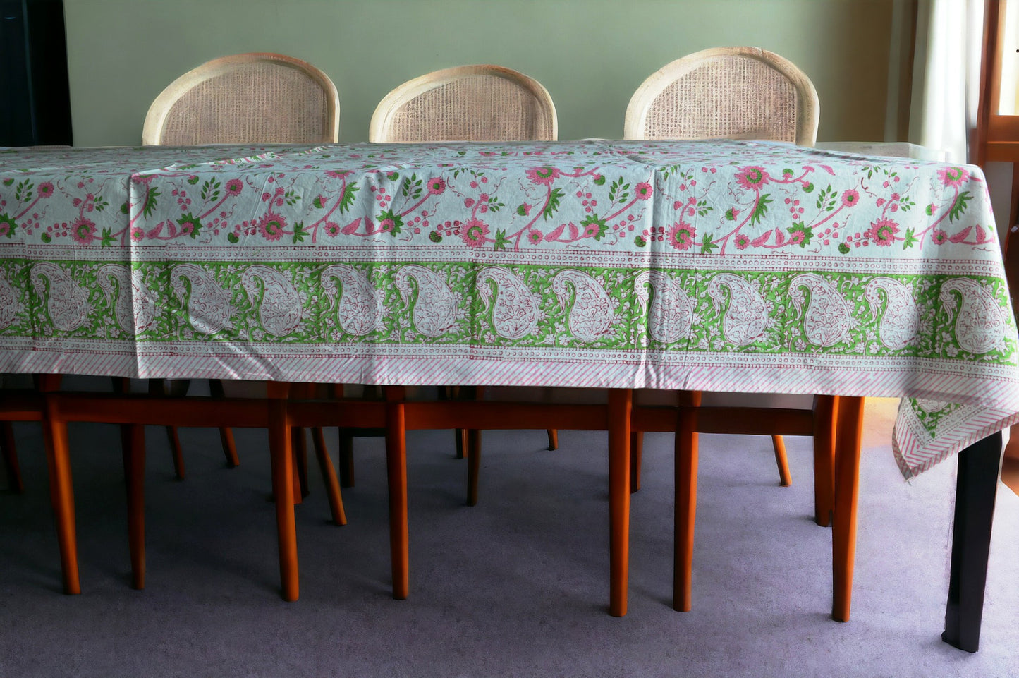 Indian Hand Block Traditional Printed Tablecloth Handmade Cotton Floral 6 Seater Tabletop Decorative for Dinning Table 60 * 90 Inches with Nepkins