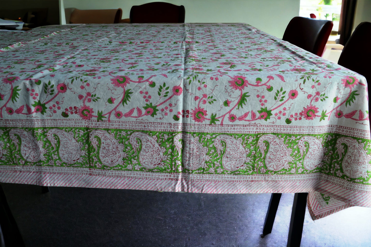 Indian Hand Block Traditional Printed Tablecloth Handmade Cotton Floral 6 Seater Tabletop Decorative for Dinning Table 60 * 90 Inches with Nepkins