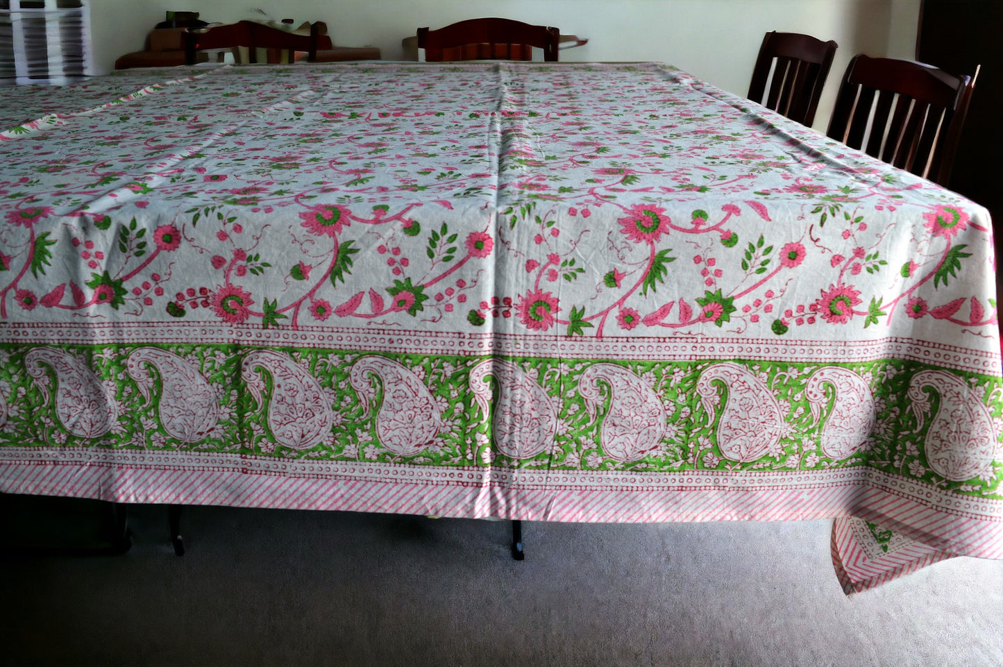 Indian Hand Block Traditional Printed Tablecloth Handmade Cotton Floral 6 Seater Tabletop Decorative for Dinning Table 60 * 90 Inches with Nepkins