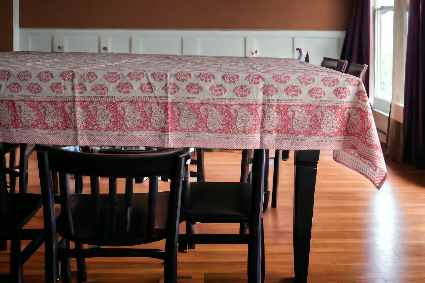 Indian Hand Block Traditional Printed Tablecloth Handmade Cotton Floral 6 Seater Tabletop Decorative for Dinning Table 60 * 90 Inches with Nepkins