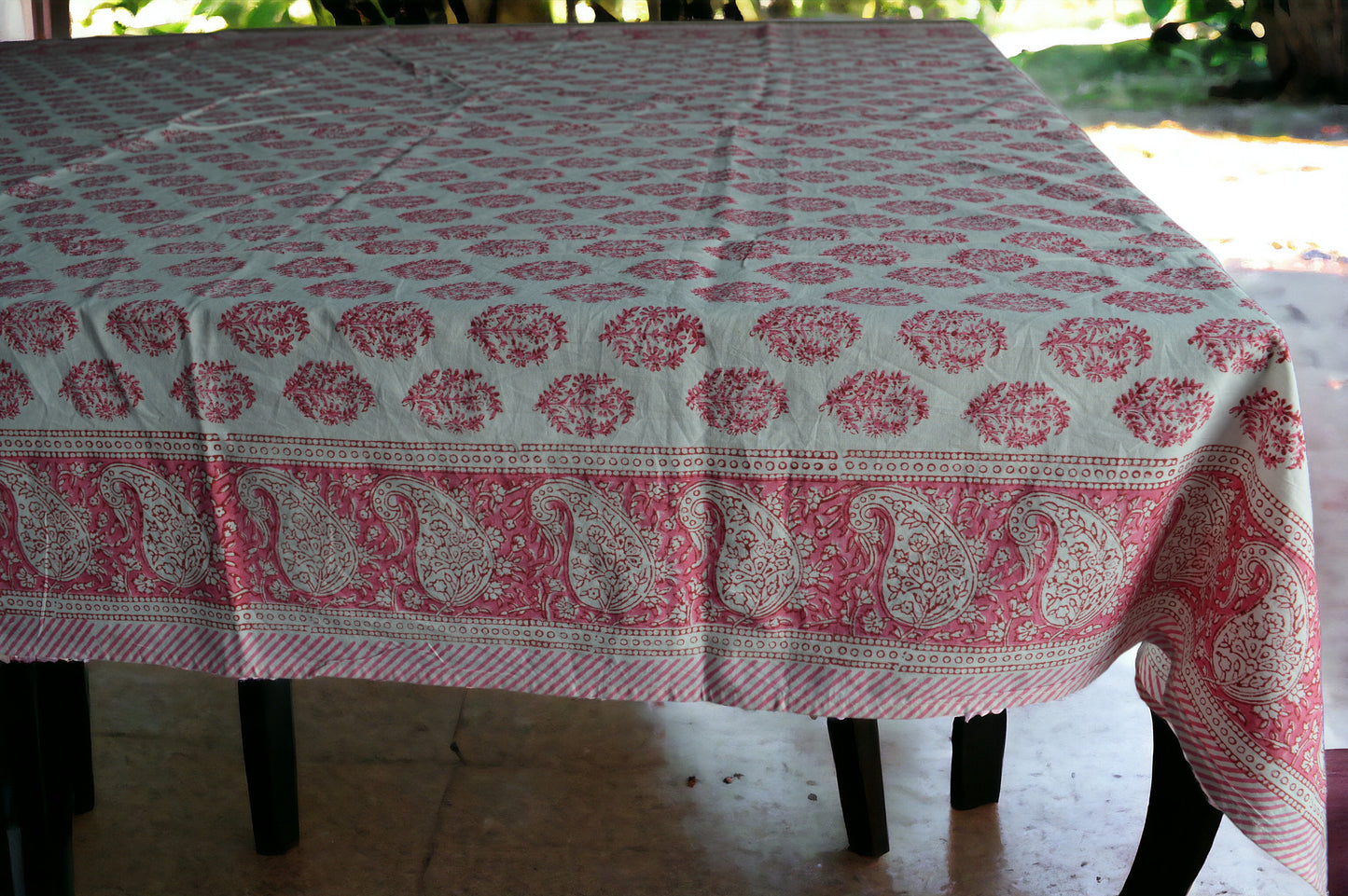 Indian Hand Block Traditional Printed Tablecloth Handmade Cotton Floral 6 Seater Tabletop Decorative for Dinning Table 60 * 90 Inches with Nepkins