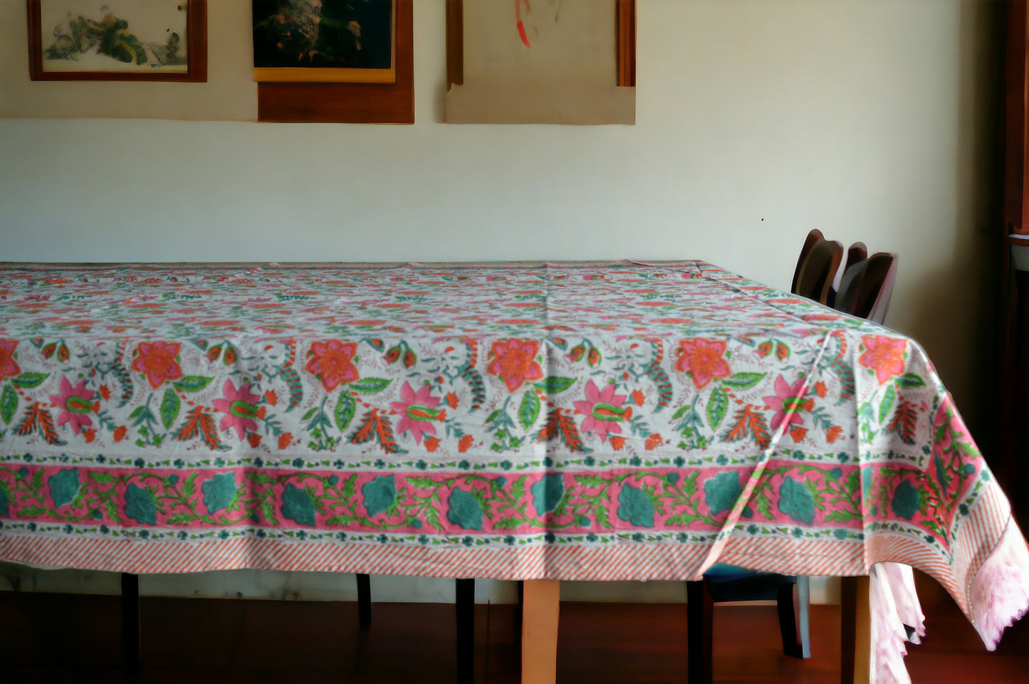 Indian Hand Block Traditional Printed Tablecloth Handmade Cotton Floral 6 Seater Tabletop Decorative for Dinning Table 60 * 90 Inches with Nepkins