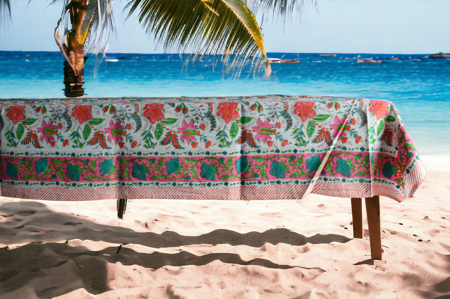 Indian Hand Block Traditional Printed Tablecloth Handmade Cotton Floral 6 Seater Tabletop Decorative for Dinning Table 60 * 90 Inches with Nepkins