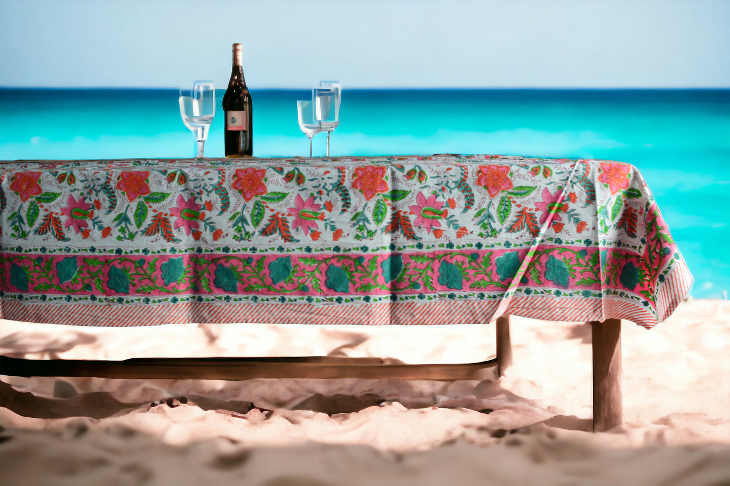 Indian Hand Block Traditional Printed Tablecloth Handmade Cotton Floral 6 Seater Tabletop Decorative for Dinning Table 60 * 90 Inches with Nepkins