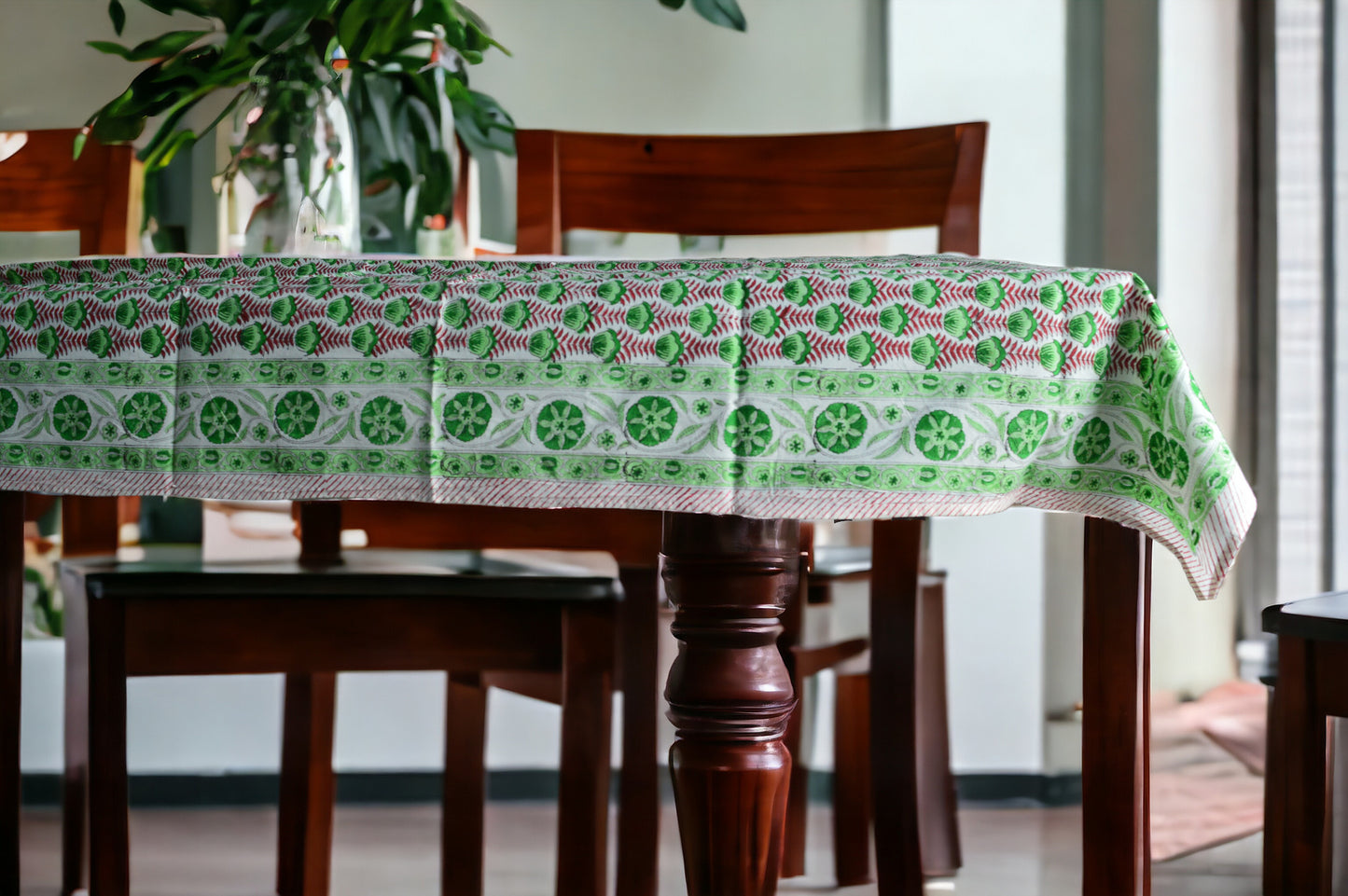 Indian Hand Block Traditional Printed Tablecloth Handmade Cotton Floral 6 Seater Tabletop Decorative for Dinning Table 60 * 90 Inches with Nepkins