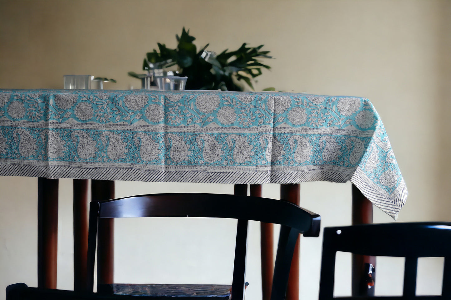 Indian Hand Block Traditional Printed Tablecloth Handmade Cotton Floral 6 Seater Tabletop Decorative for Dinning Table 60 * 90 Inches with Nepkins