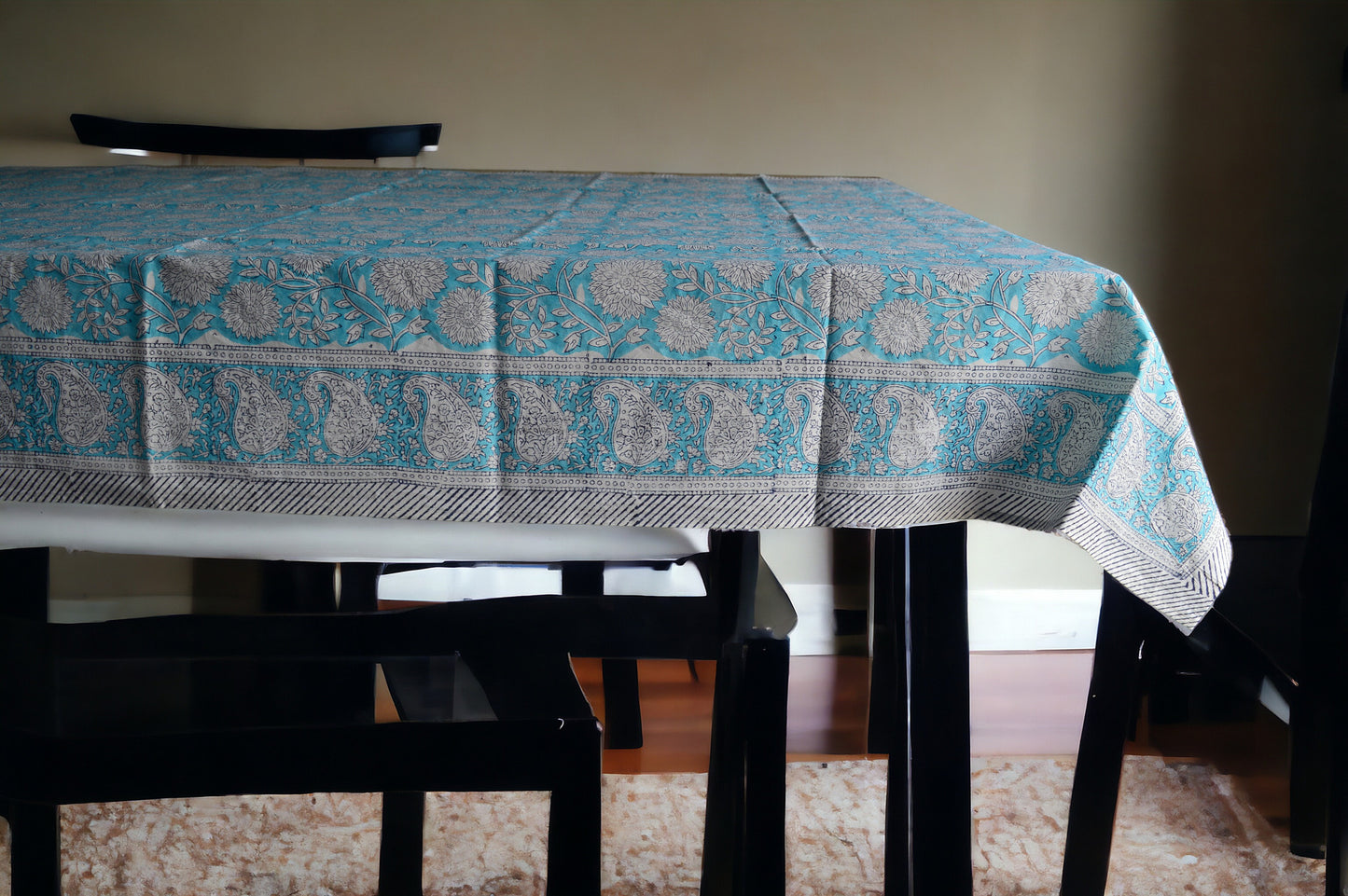 Indian Hand Block Traditional Printed Tablecloth Handmade Cotton Floral 6 Seater Tabletop Decorative for Dinning Table 60 * 90 Inches with Nepkins