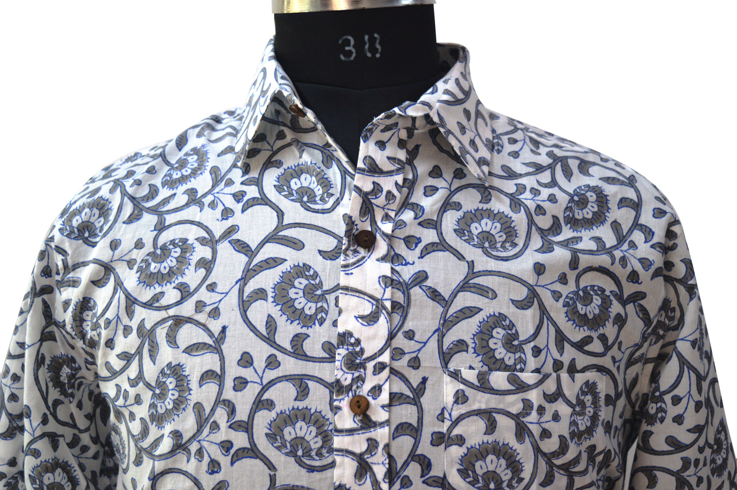 Men's Cotton Shirt Slim Fit Full Sleeves Traditional Block Printed Button Down Skin Friendly Cotton fabric Shirt