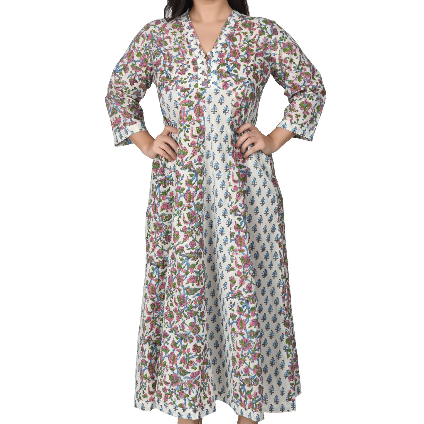 Women & Girls Pannel Dress Traditional Block Printed Cotton Dress Party Wear Long Summer dress