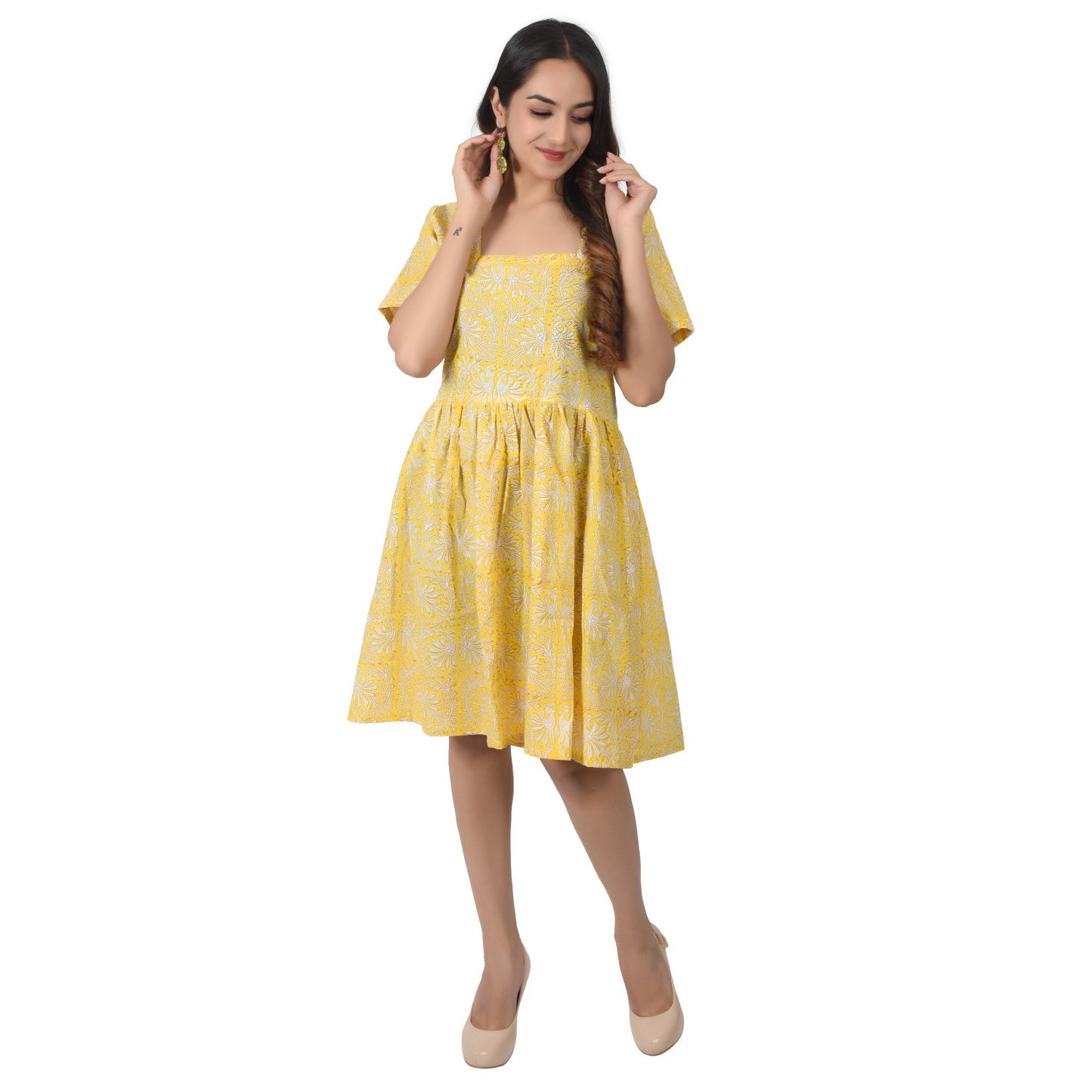 Women Midi Pannel Dress Traditional Block Printed Cotton Dress Casual Wear Summer dress