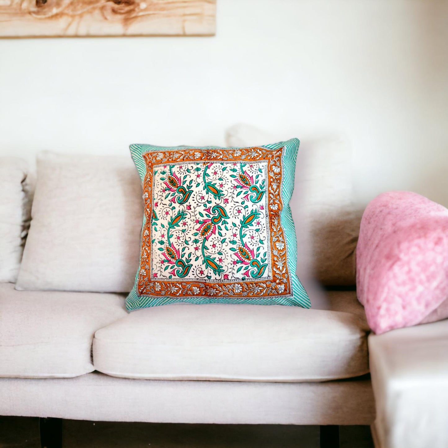 Cotton Cushion Cover Traditional Hand Block Printed Suitable for Bed Room,Living Room,Sofa Car Couch 16x16