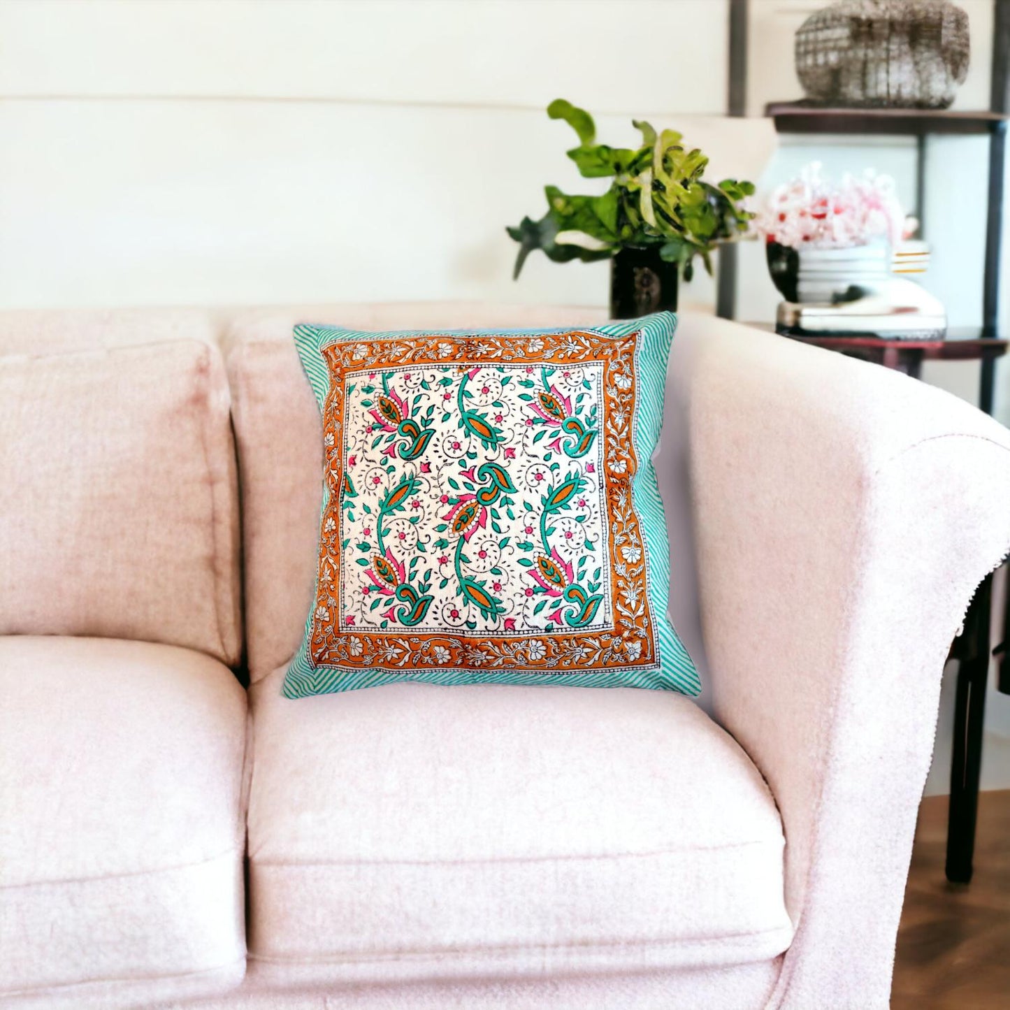 Cotton Cushion Cover Traditional Hand Block Printed Suitable for Bed Room,Living Room,Sofa Car Couch 16x16