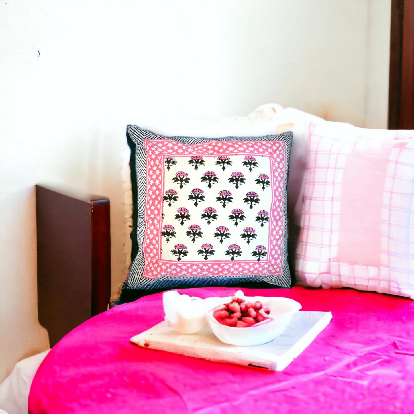 Cotton Cushion Cover Traditional Hand Block Printed Suitable for Bed Room,Living Room,Sofa Car Couch 16x16