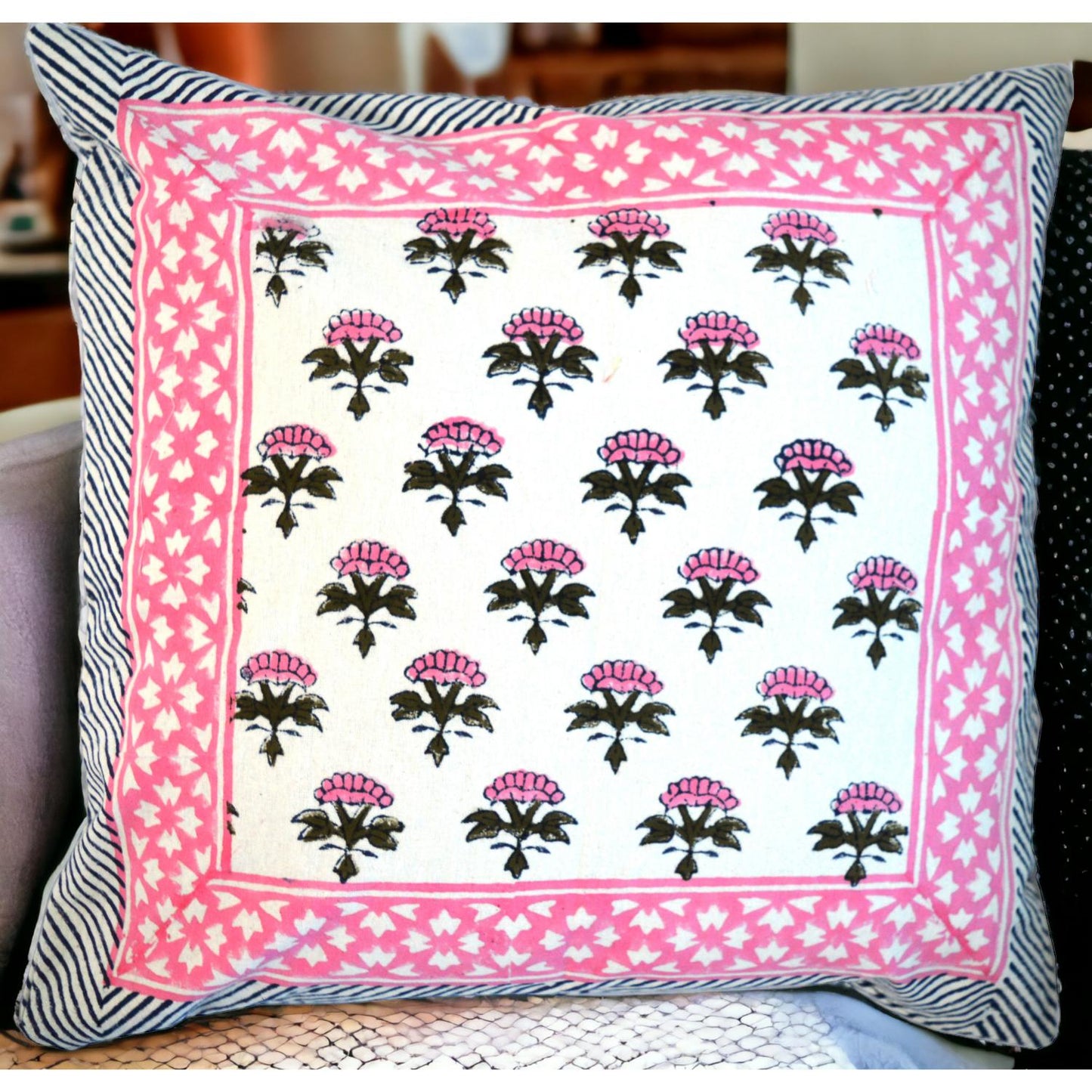 Cotton Cushion Cover Traditional Hand Block Printed Suitable for Bed Room,Living Room,Sofa Car Couch 16x16
