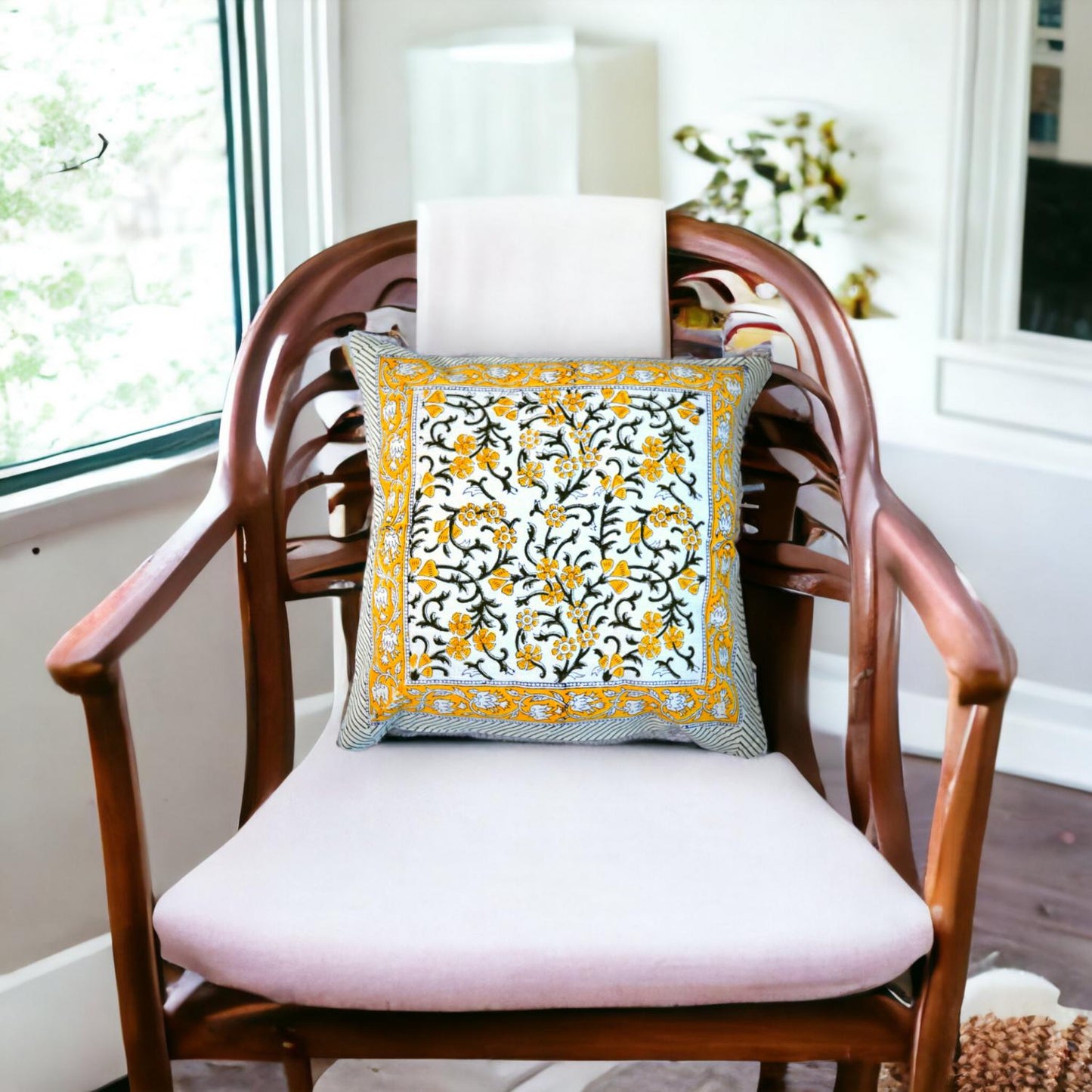 Cotton Cushion Cover Traditional Hand Block Printed Suitable for Bed Room,Living Room,Sofa Car Couch 16x16
