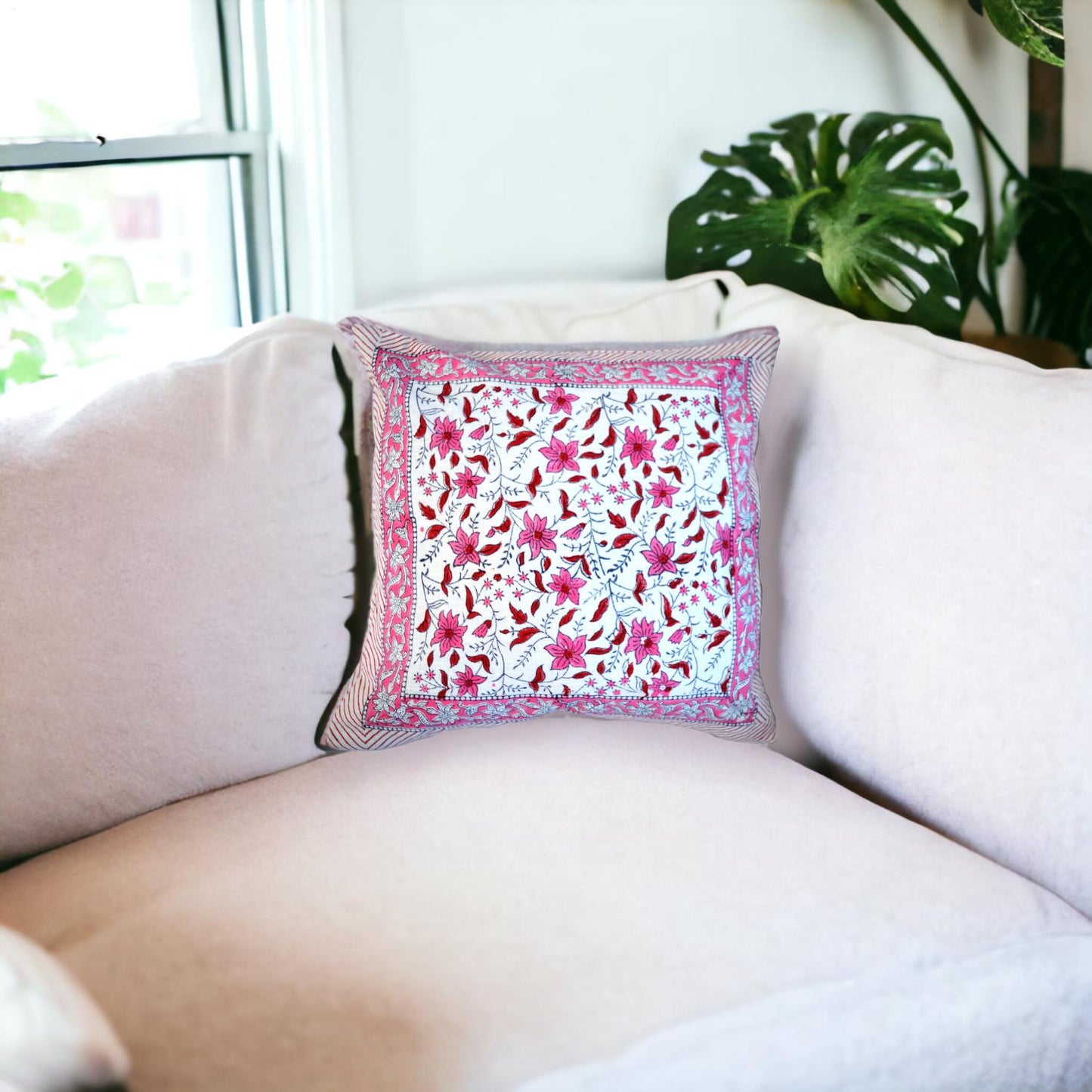 Cotton Cushion Cover Traditional Hand Block Printed Suitable for Bed Room,Living Room,Sofa Car Couch 16x16