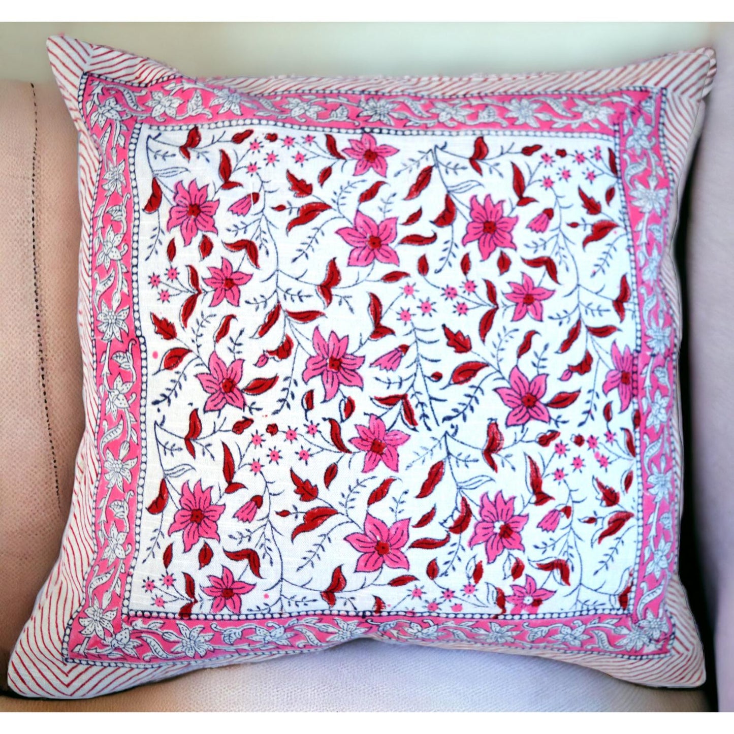 Cotton Cushion Cover Traditional Hand Block Printed Suitable for Bed Room,Living Room,Sofa Car Couch 16x16