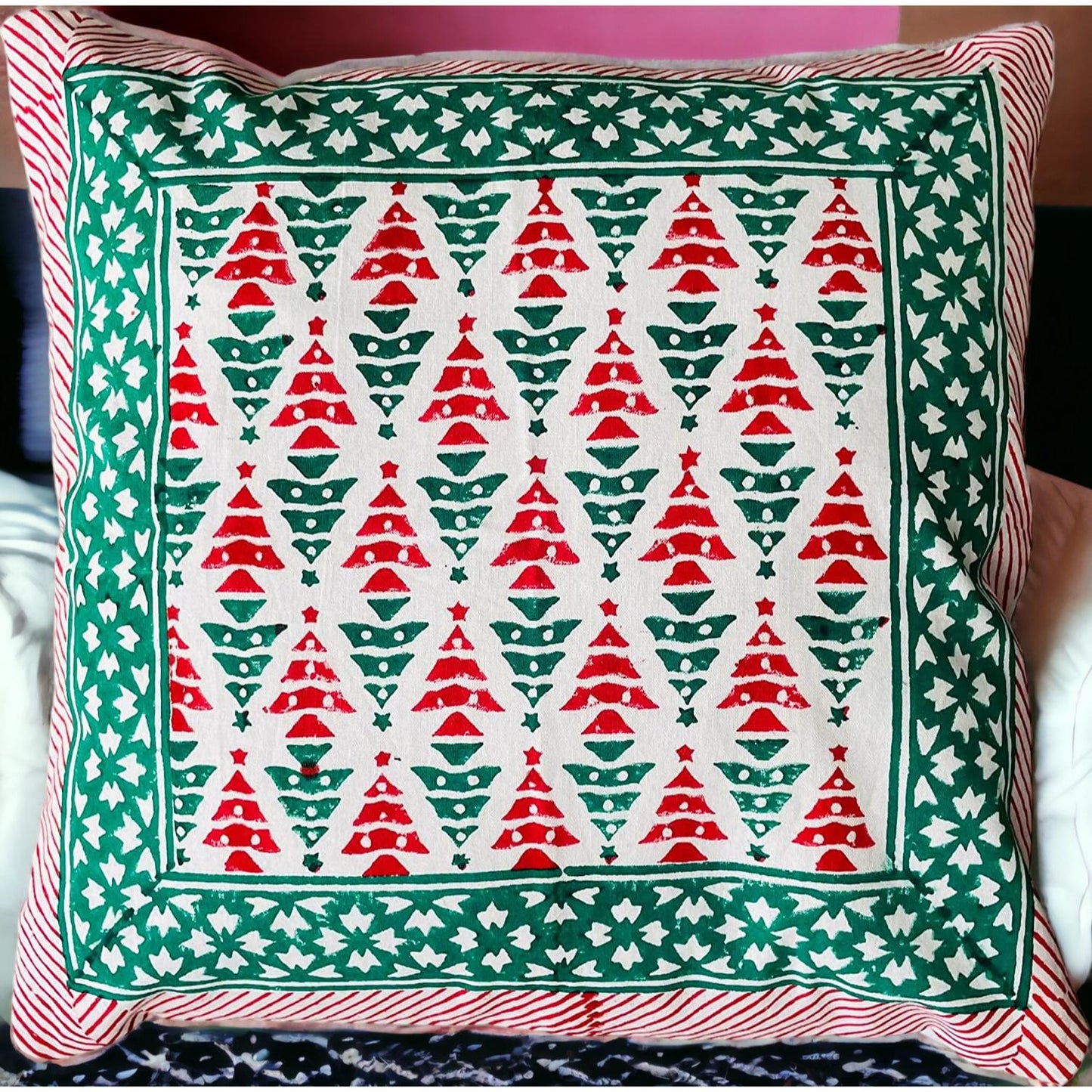 Cotton Cushion Cover Traditional Hand Block Printed Suitable for Bed Room,Living Room,Sofa Car Couch 16x16