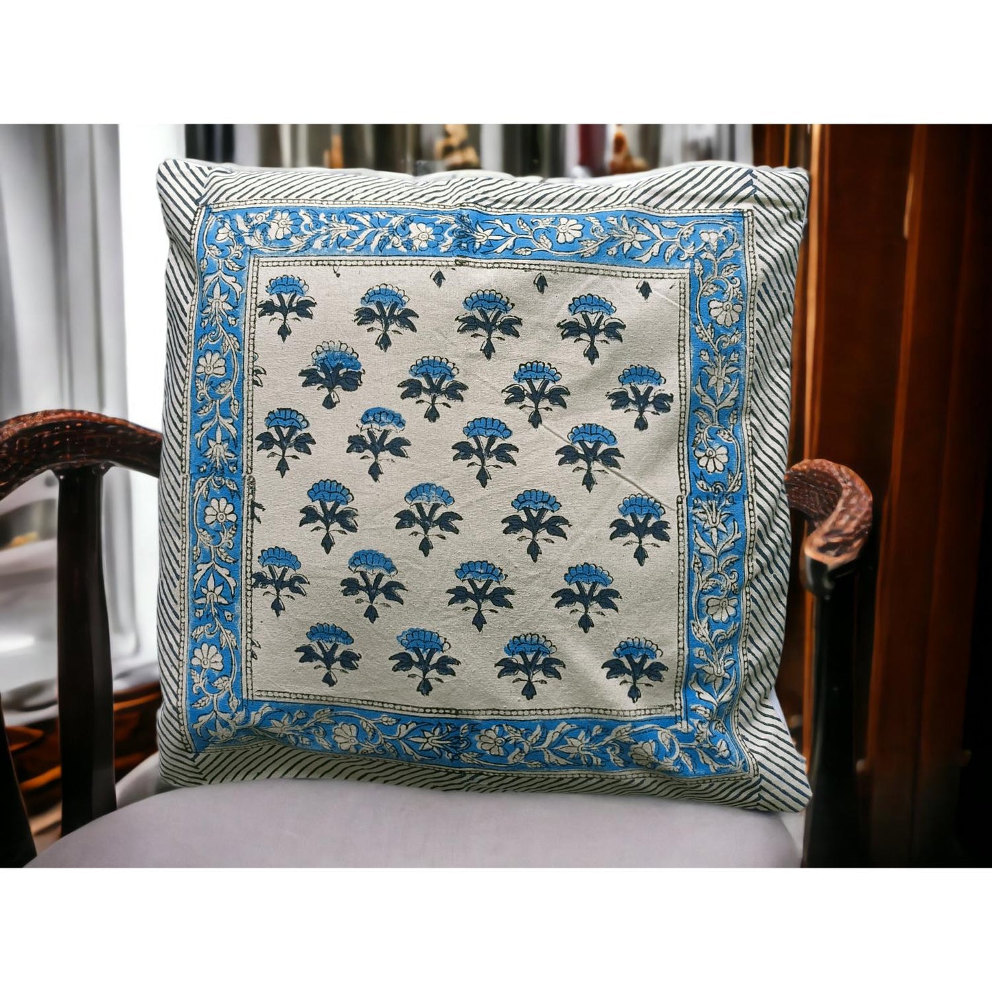 Cotton Cushion Cover Traditional Hand Block Printed Suitable for Bed Room,Living Room,Sofa Car Couch 16x16