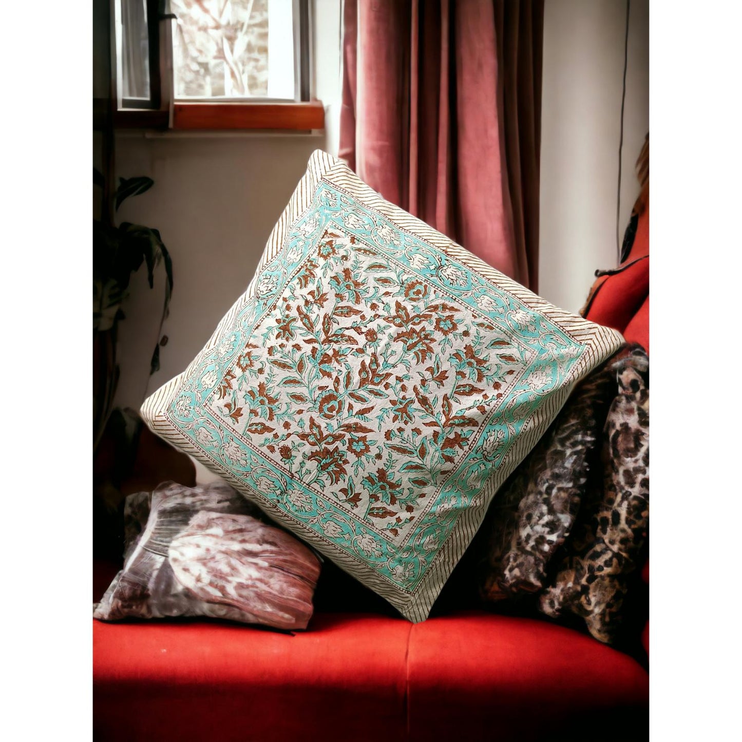 Cotton Cushion Cover Traditional Hand Block Printed Suitable for Bed Room,Living Room,Sofa Car Couch 16x16