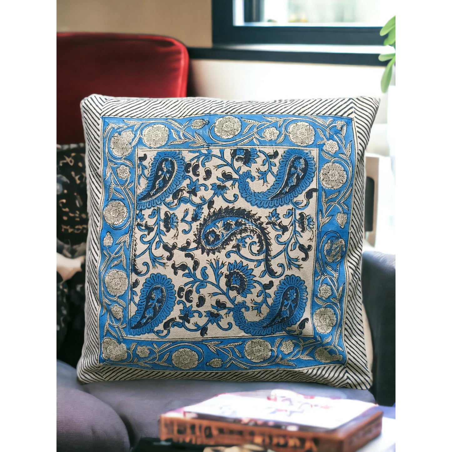 Cotton Cushion Cover Traditional Hand Block Printed Suitable for Bed Room,Living Room,Sofa Car Couch 16x16