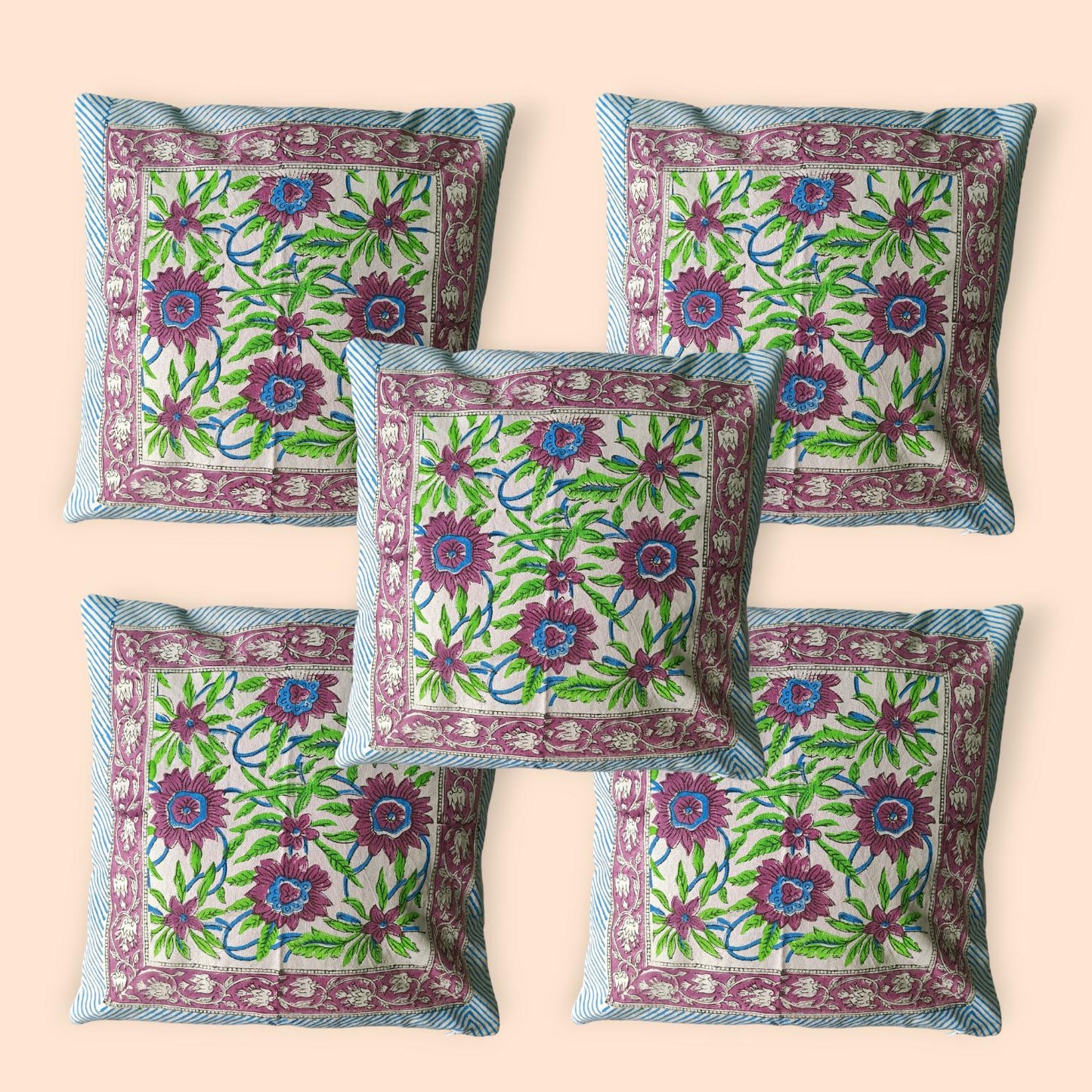 Cotton Cushion Cover Traditional Hand Block Printed Suitable for Bed Room,Living Room,Sofa Car Couch 16x16
