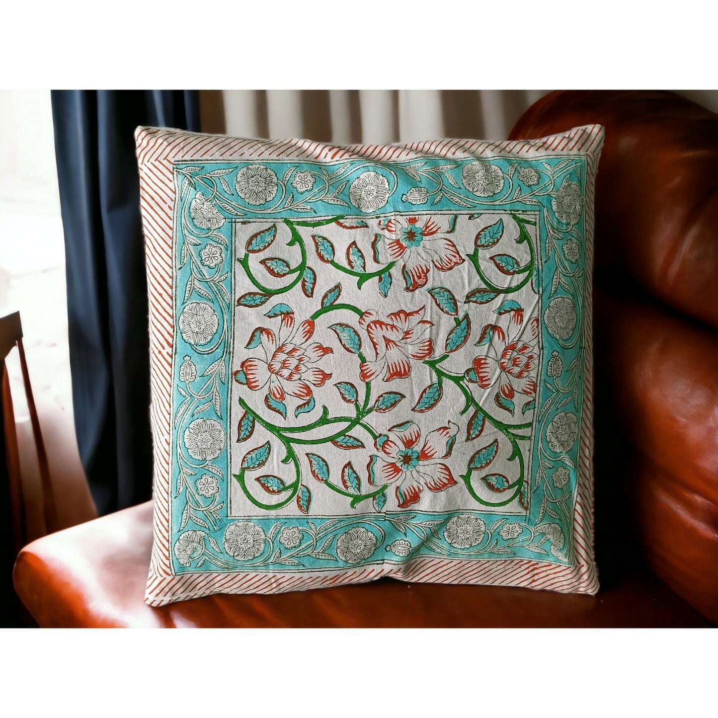Cotton Cushion Cover Traditional Hand Block Printed Suitable for Bed Room,Living Room,Sofa Car Couch 16x16