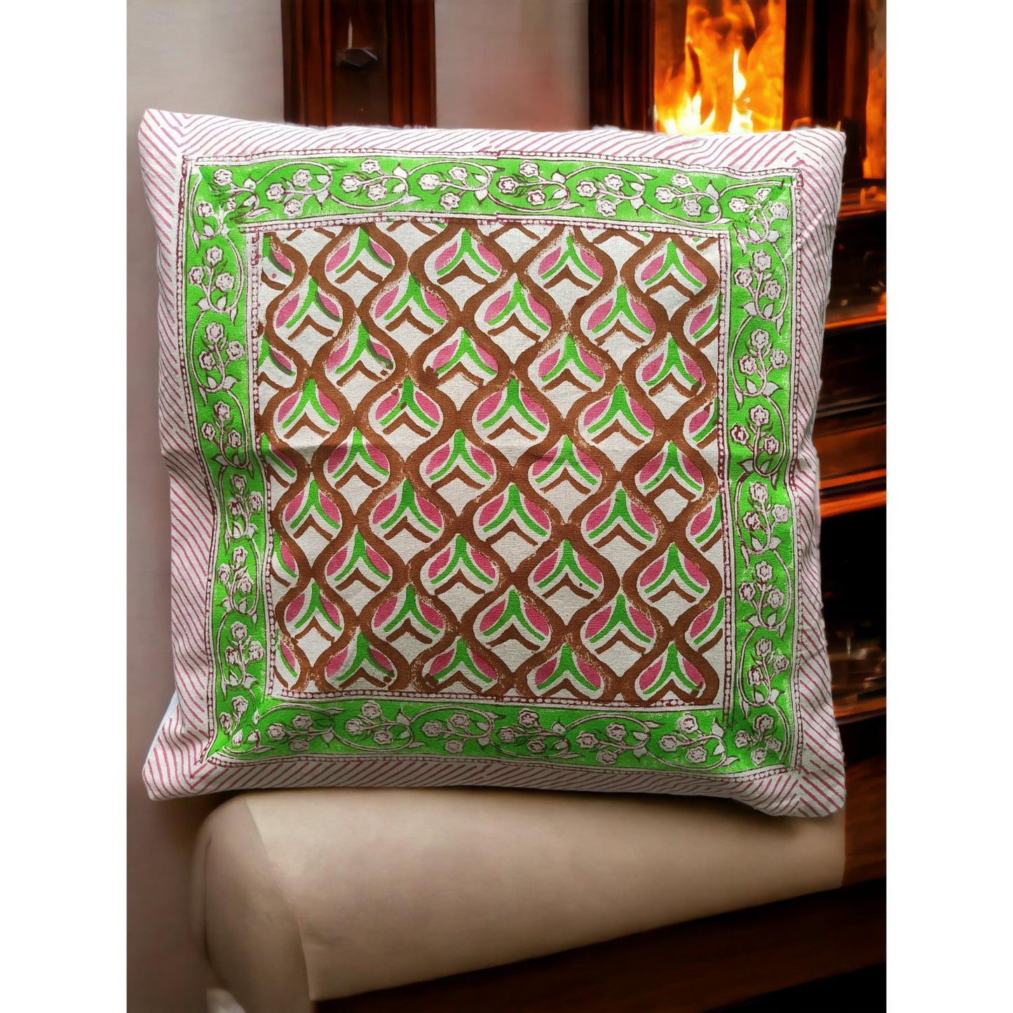 Cotton Cushion Cover Traditional Hand Block Printed Suitable for Bed Room,Living Room,Sofa Car Couch 16x16