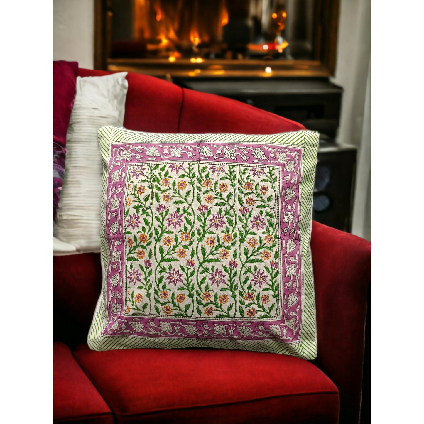 Cotton Cushion Cover Traditional Hand Block Printed Suitable for Bed Room,Living Room,Sofa Car Couch 16x16