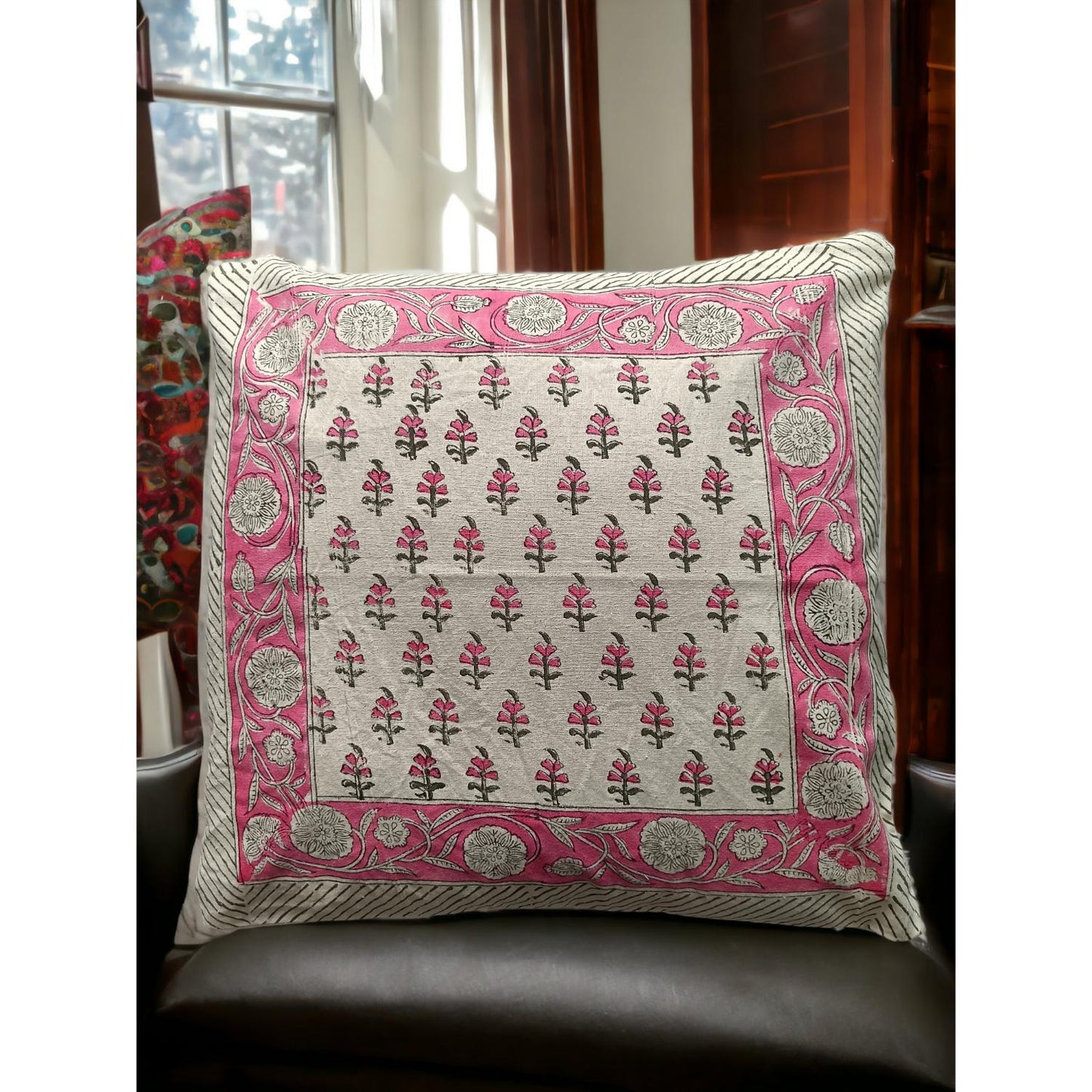 Cotton Cushion Cover Traditional Hand Block Printed Suitable for Bed Room,Living Room,Sofa Car Couch 16x16