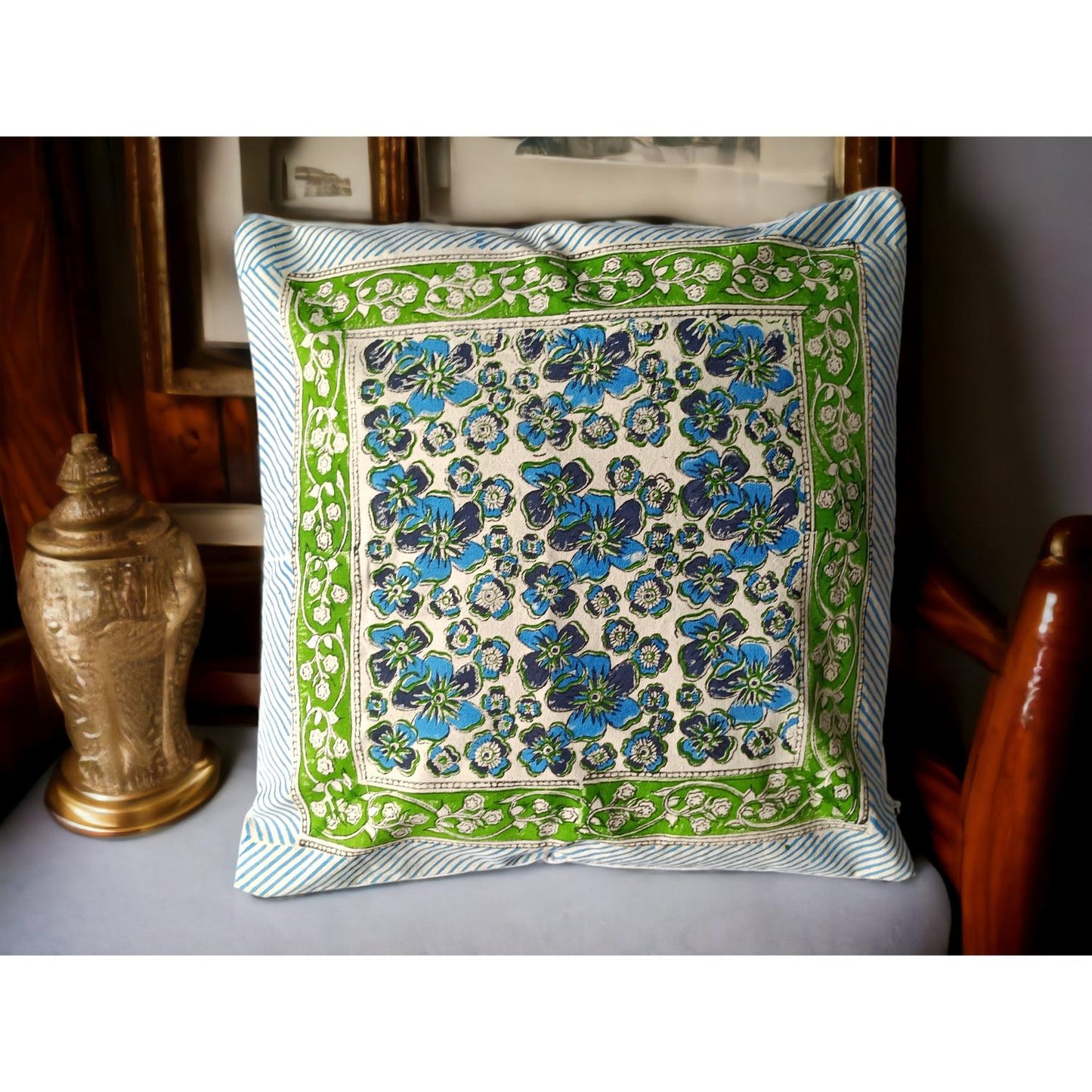 Cotton Cushion Cover Traditional Hand Block Printed Suitable for Bed Room,Living Room,Sofa Car Couch 16x16