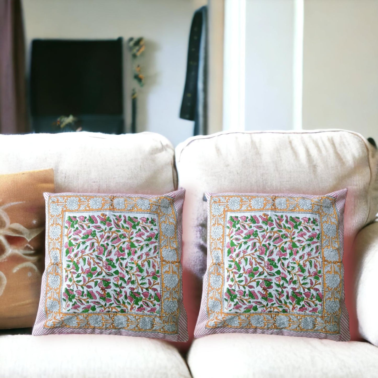 Cotton Cushion Cover Traditional Hand Block Printed Suitable for Bed Room,Living Room,Sofa Car Couch 16x16