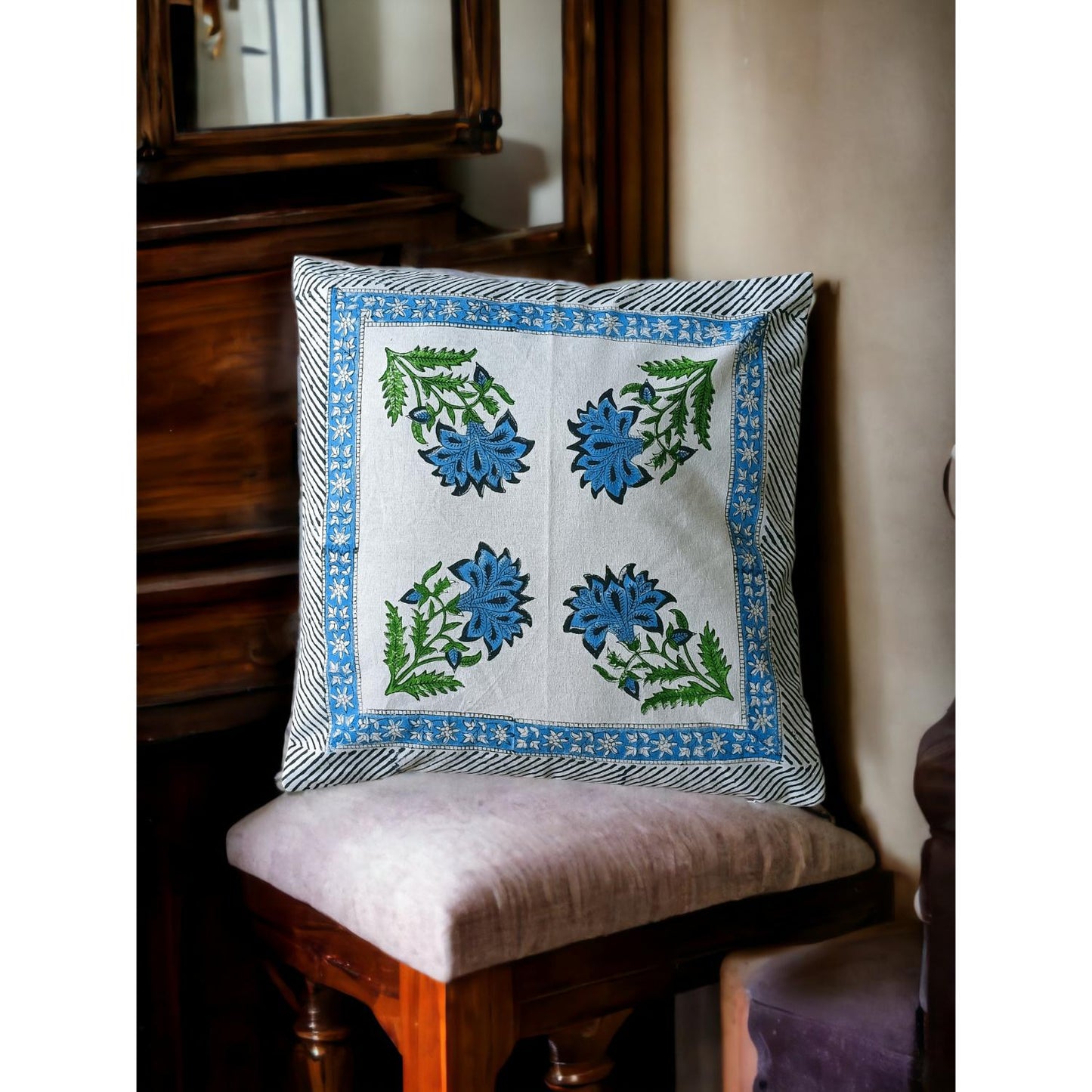 Cotton Cushion Cover Traditional Hand Block Printed Suitable for Bed Room,Living Room,Sofa Car Couch 16x16