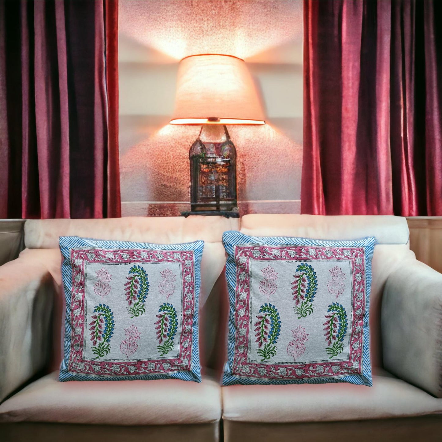 Cotton Cushion Cover Traditional Hand Block Printed Suitable for Bed Room,Living Room,Sofa Car Couch 16x16