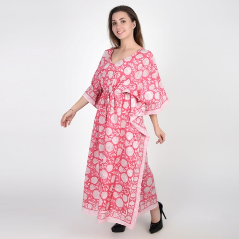Hand Block Print Cotton Caftans For Women Free Size Vintage traditonal art Maxi gown sleepwear Night gown Kaftan dress