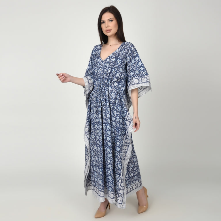 Hand Block Print Cotton Caftans For Women Free Size Vintage traditonal art Maxi gown sleepwear Night gown Kaftan dress