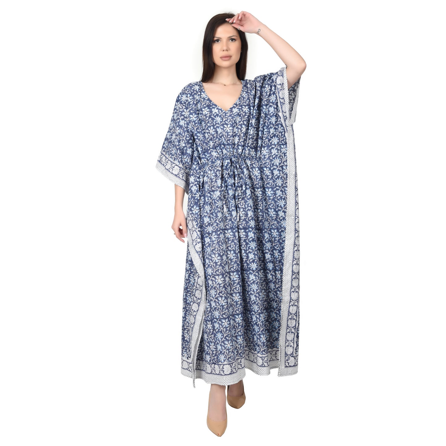 Hand Block Print Cotton Caftans For Women Free Size Vintage traditonal art Maxi gown sleepwear Night gown Kaftan dress