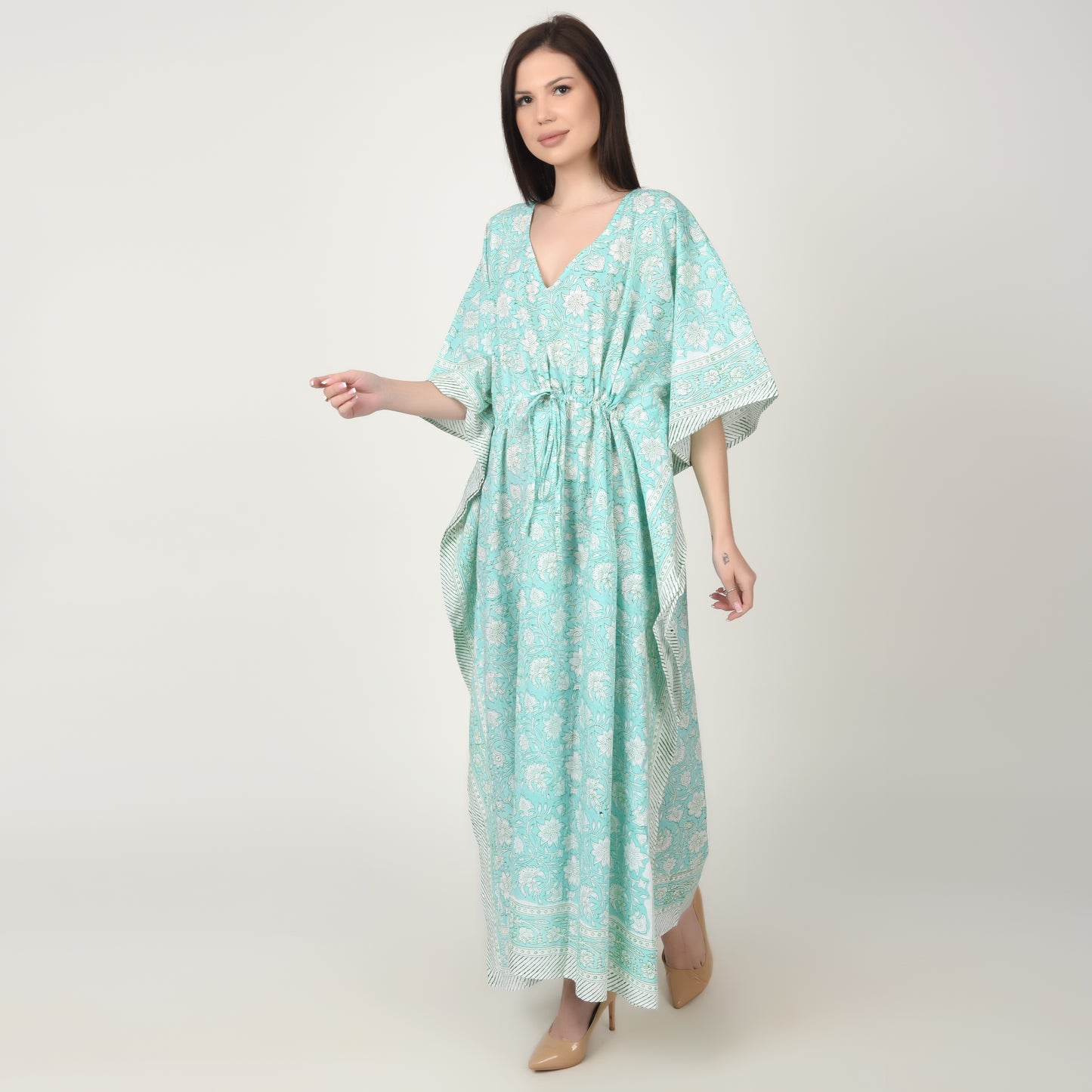 Hand Block Print Cotton Caftans For Women Free Size Vintage traditonal art Maxi gown sleepwear Night gown Kaftan dress
