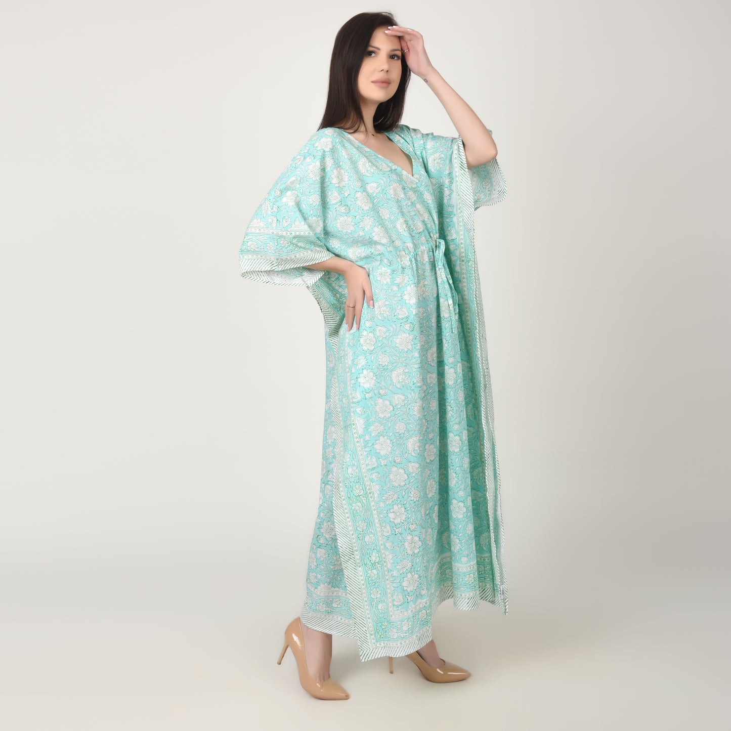 Hand Block Print Cotton Caftans For Women Free Size Vintage traditonal art Maxi gown sleepwear Night gown Kaftan dress