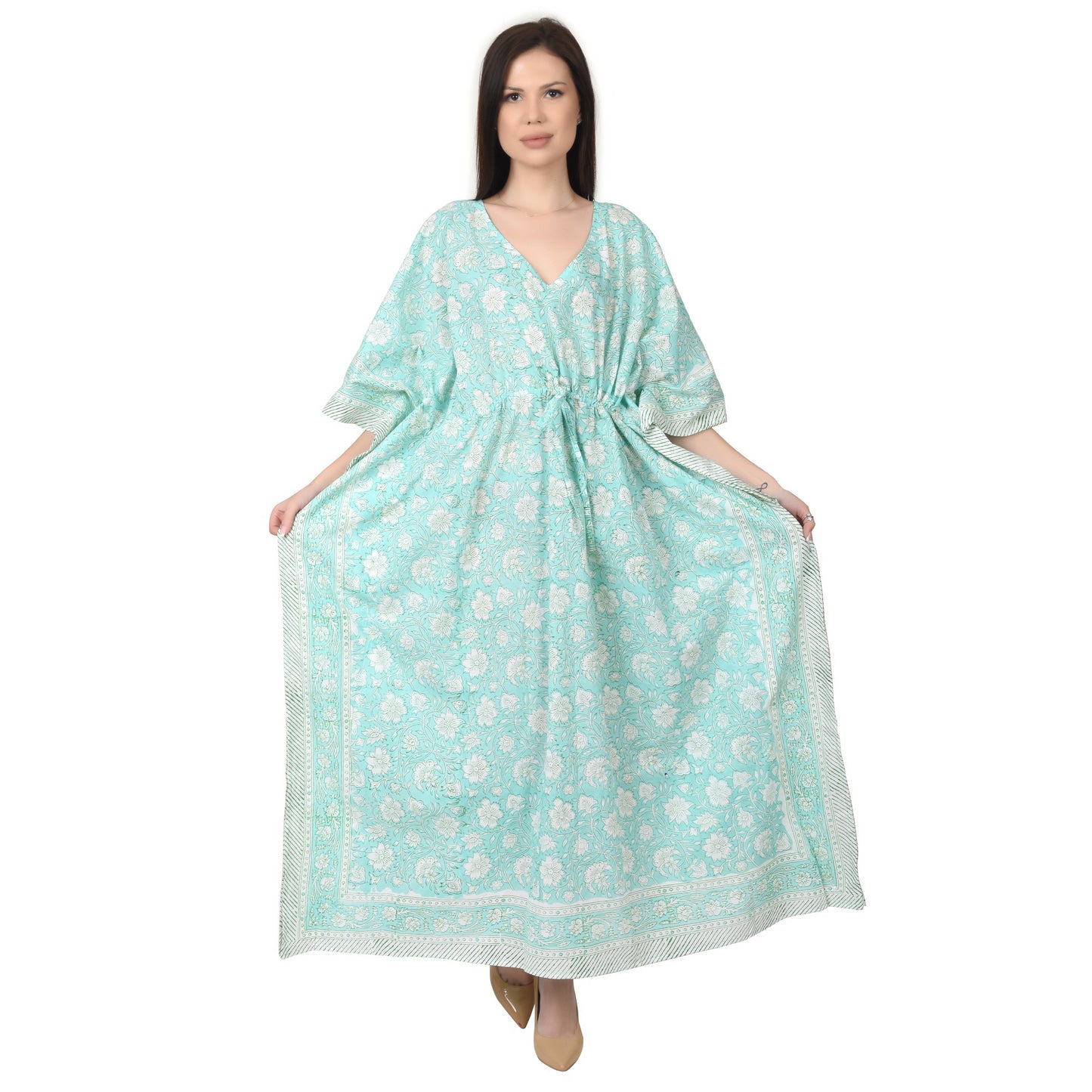 Hand Block Print Cotton Caftans For Women Free Size Vintage traditonal art Maxi gown sleepwear Night gown Kaftan dress