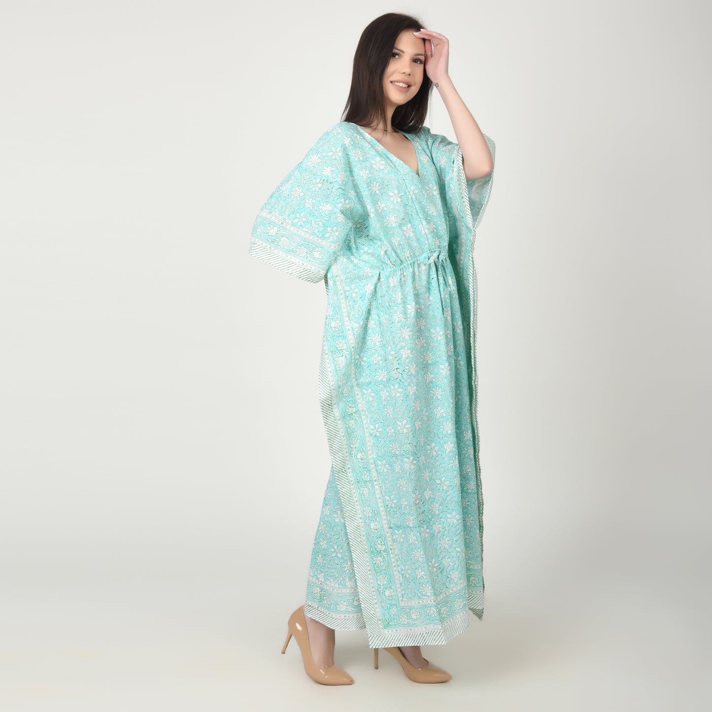 Hand Block Print Cotton Caftans For Women Free Size Vintage traditonal art Maxi gown sleepwear Night gown Kaftan dress