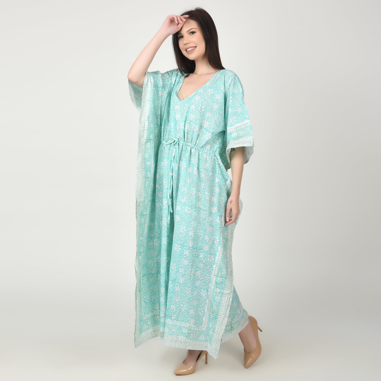 Hand Block Print Cotton Caftans For Women Free Size Vintage traditonal art Maxi gown sleepwear Night gown Kaftan dress