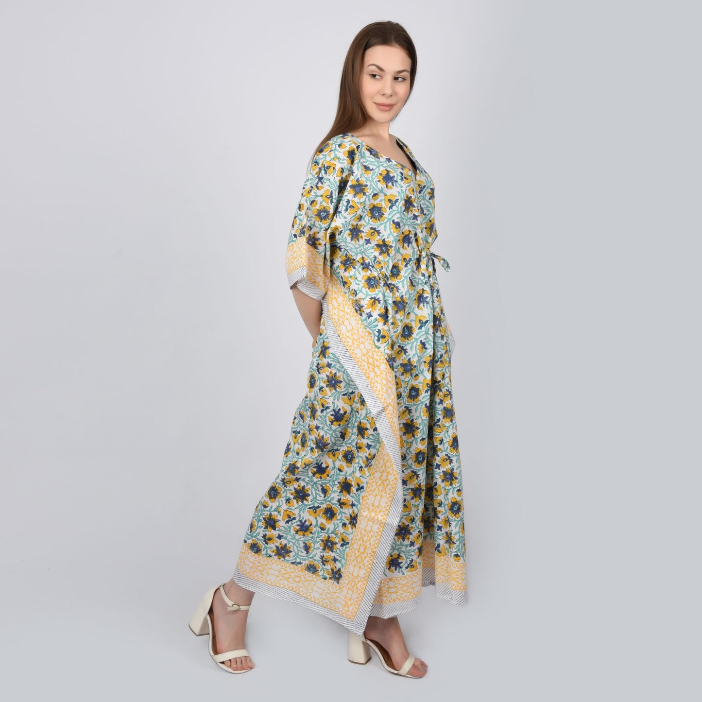Hand Block Print Cotton Caftans For Women Free Size Vintage traditonal art Maxi gown sleepwear Night gown Kaftan dress