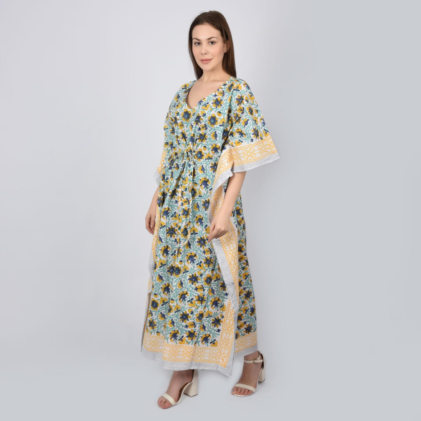 Hand Block Print Cotton Caftans For Women Free Size Vintage traditonal art Maxi gown sleepwear Night gown Kaftan dress